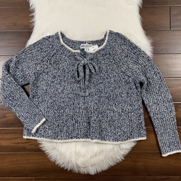 Wildfox Women's Size Small Blue White Lace Up Queen Oxford Oversized Sweater Top - Picture 2 of 10